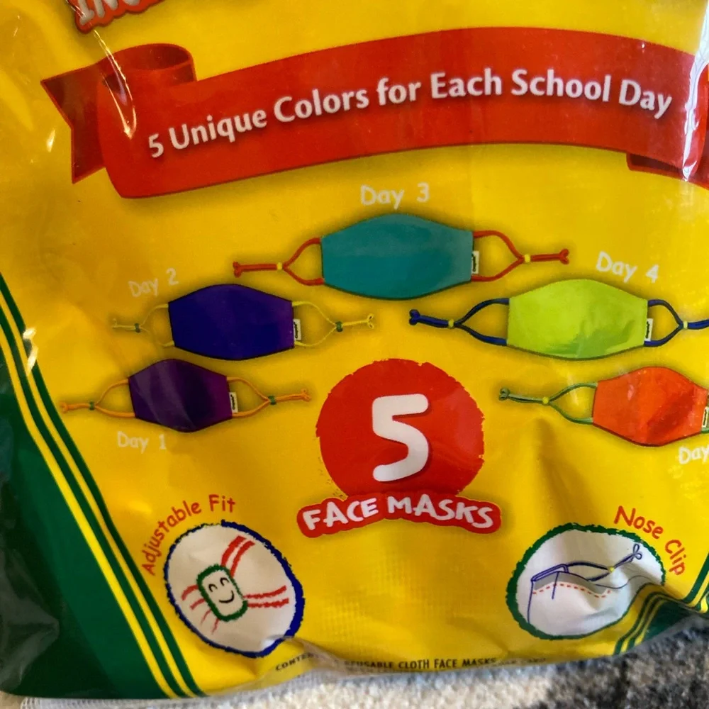 NEW Crayola Kids School Mask Pack (5 pack)